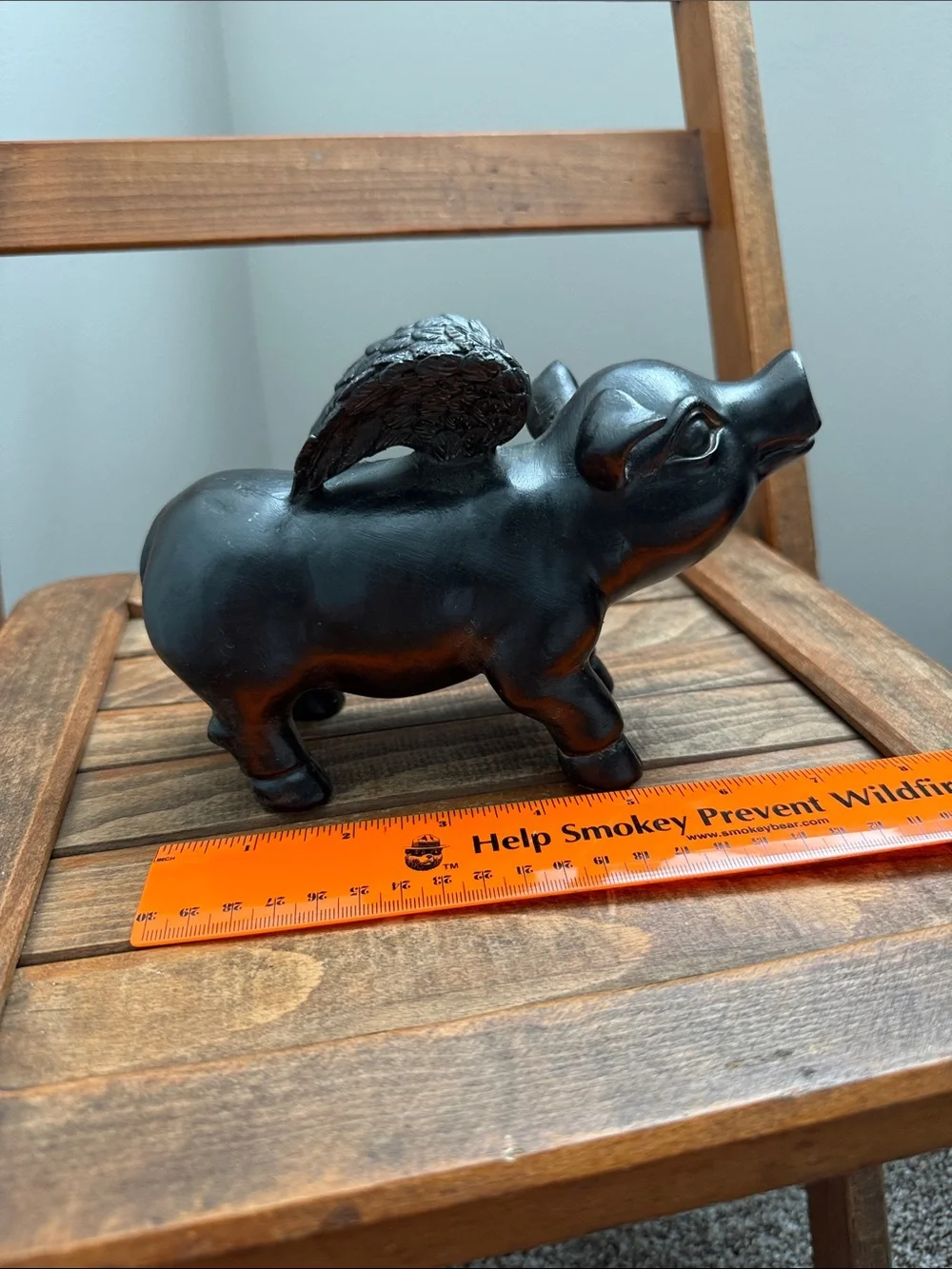 Whimsical Winged Pig Figurine Black Decorative Statue 5”